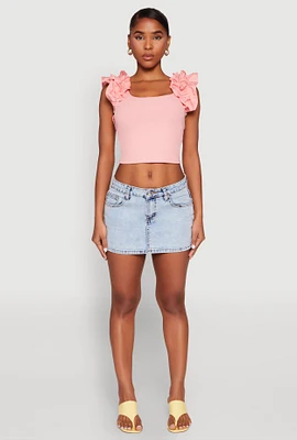 Womens Iris Ruffle Trim Scoop Neck Crop Top, Pink, Size S