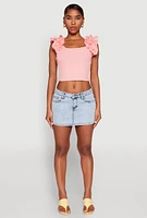 Womens Iris Ruffle Trim Scoop Neck Crop Top, Pink, Size S