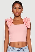 Womens Iris Ruffle Trim Scoop Neck Crop Top, Pink, Size S