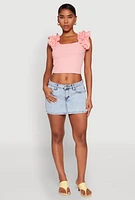 Womens Iris Ruffle Trim Scoop Neck Crop Top, Pink, Size S