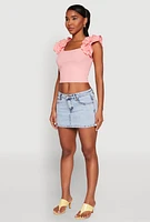 Womens Iris Ruffle Trim Scoop Neck Crop Top, Pink, Size S
