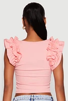 Womens Iris Ruffle Trim Scoop Neck Crop Top, Pink, Size S