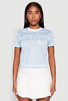Womens Graphic Jersey Top, Blue, Size L