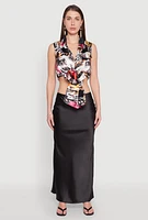 Womens Satin Printed Pattern Tie Front Blouse, Multi, Size L