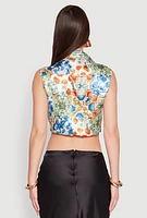 Womens Satin Printed Pattern Tie Front Blouse, Multi, Size S