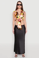Womens Satin Printed Pattern Tie Front Blouse, Multi,
