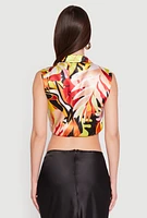 Womens Satin Printed Pattern Tie Front Blouse, Multi,