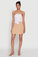 Womens Chic Tube Top with Ruching and Asymmetrical Design, White, Size M