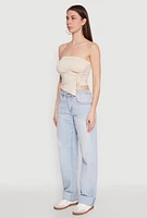 Womens Chic Tube Top with Ruching and Asymmetrical Design,