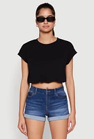 Womens Bubble Hem Cropped Tee, Black, Size M