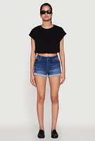 Womens Bubble Hem Cropped Tee, Black, Size M