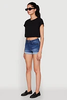 Womens Bubble Hem Cropped Tee, Black, Size M