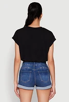 Womens Bubble Hem Cropped Tee, Black, Size M