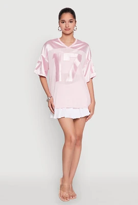 Womens Satin Football Jersey, Pink, Size S
