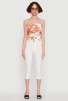 Womens Floral Print Ruched Tube Top, Multi,