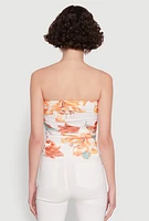 Womens Floral Print Ruched Tube Top, Multi,