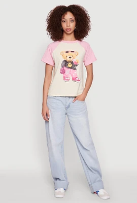 Womens Bear Graphic Raglan Tee, Multi, Size L