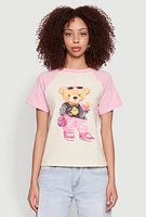 Womens Bear Graphic Raglan Tee, Multi, Size XL
