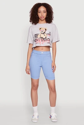 Womens Comeback Bear Graphic Cropped Tee, Grey,