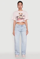 Womens Comeback Bear Graphic Cropped Tee, Pink, Size M