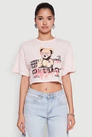 Womens Comeback Bear Graphic Cropped Tee, Pink, Size M