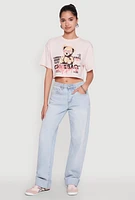 Womens Comeback Bear Graphic Cropped Tee, Pink, Size M