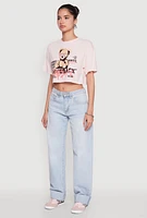 Womens Comeback Bear Graphic Cropped Tee, Pink,