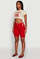 Womens Delicious Cherries Graphic Drawstring Hem Cropped Tee, Beige, Size L
