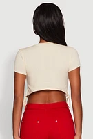 Womens Delicious Cherries Graphic Drawstring Hem Cropped Tee, Beige, Size L