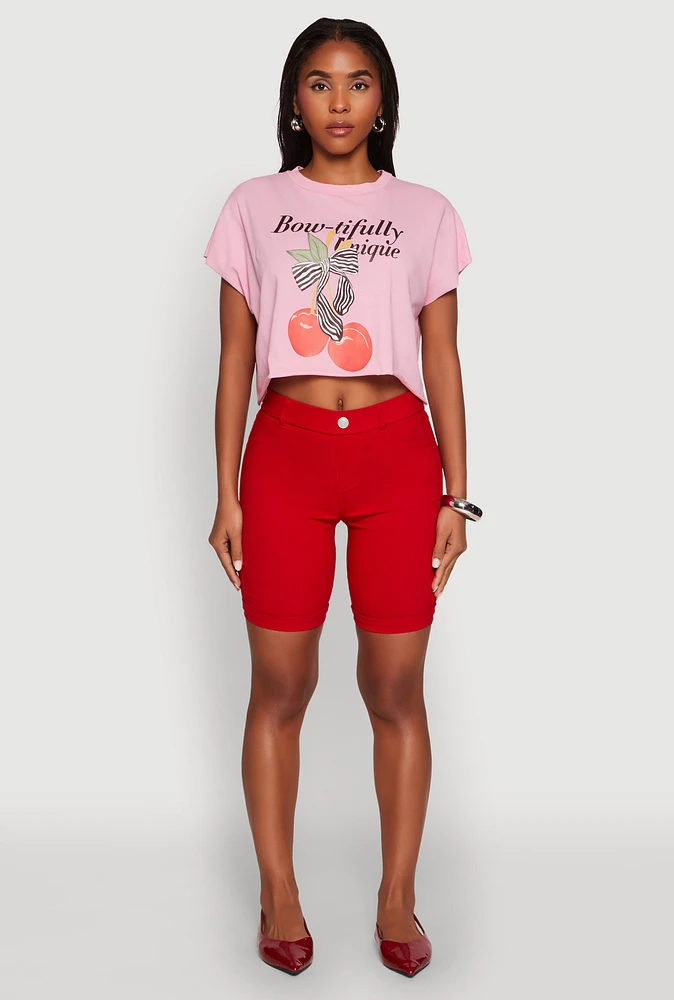Womens Bowtifully Unique Boxy Cropped Graphic Tee, Pink, Size XL