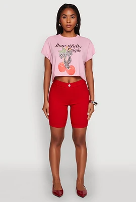 Womens Bowtifully Unique Boxy Cropped Graphic Tee, Pink, Size XL