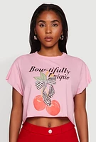 Womens Bowtifully Unique Boxy Cropped Graphic Tee, Pink, Size XL