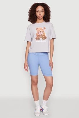 Womens Keep On Smiling Bear Graphic Tee, Grey, Size XL