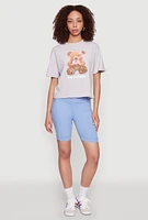 Womens Keep On Smiling Bear Graphic Tee, Grey, Size M