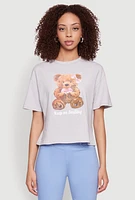 Womens Keep On Smiling Bear Graphic Tee, Grey, Size M