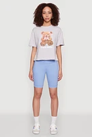 Womens Keep On Smiling Bear Graphic Tee, Grey, Size M