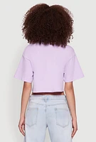 Womens Bear Graphic Cropped Tee, Purple,