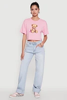 Womens Bear Graphic Cropped Tee,