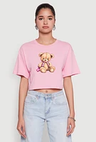 Womens Bear Graphic Cropped Tee,