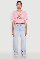 Womens Bear Graphic Cropped Tee,