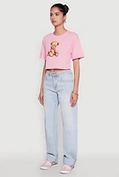 Womens Bear Graphic Cropped Tee,