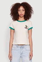 Womens Rhinestone Cherry Ringer Tee, Beige, Size XL