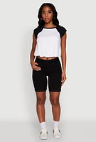 Womens Madden Girl Raglan Sleeve Bubble Hem Crop Top, Multi, Size M