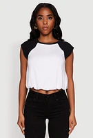Womens Madden Girl Raglan Sleeve Bubble Hem Crop Top, Multi, Size M