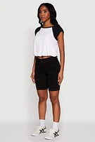 Womens Madden Girl Raglan Sleeve Bubble Hem Crop Top, Multi, Size M