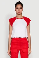 Womens Madden Girl Raglan Sleeve Bubble Hem Crop Top, Multi,