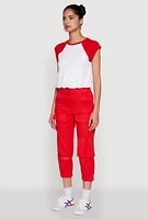 Womens Madden Girl Raglan Sleeve Bubble Hem Crop Top, Multi,
