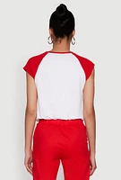Womens Madden Girl Raglan Sleeve Bubble Hem Crop Top, Multi,