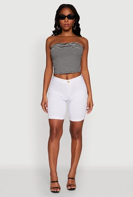 Womens Madden Girl Striped Fold Over Cropped Tube Top, Black, Size S