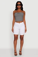 Womens Madden Girl Striped Fold Over Cropped Tube Top, Black, Size L